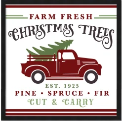Farm Fresh Christmas Trees 15.5" x 15.5" Framed Christmas Wall Decor Art Print Sign Poster in a Black Wooden Frame with UV Acrylic and Hangers