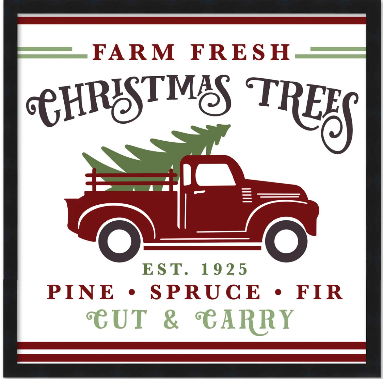 Farm Fresh Christmas Trees 15.5" x 15.5" Framed Christmas Wall Decor Art Print Sign Poster in a Black Wooden Frame with UV Acrylic and Hangers