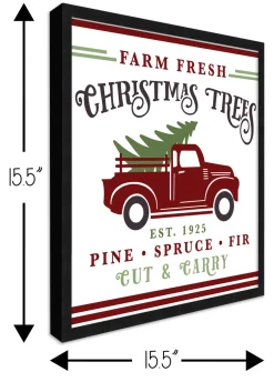 Farm Fresh Christmas Trees 15.5" x 15.5" Framed Christmas Wall Decor Art Print Sign Poster in a Black Wooden Frame with UV Acrylic and Hangers