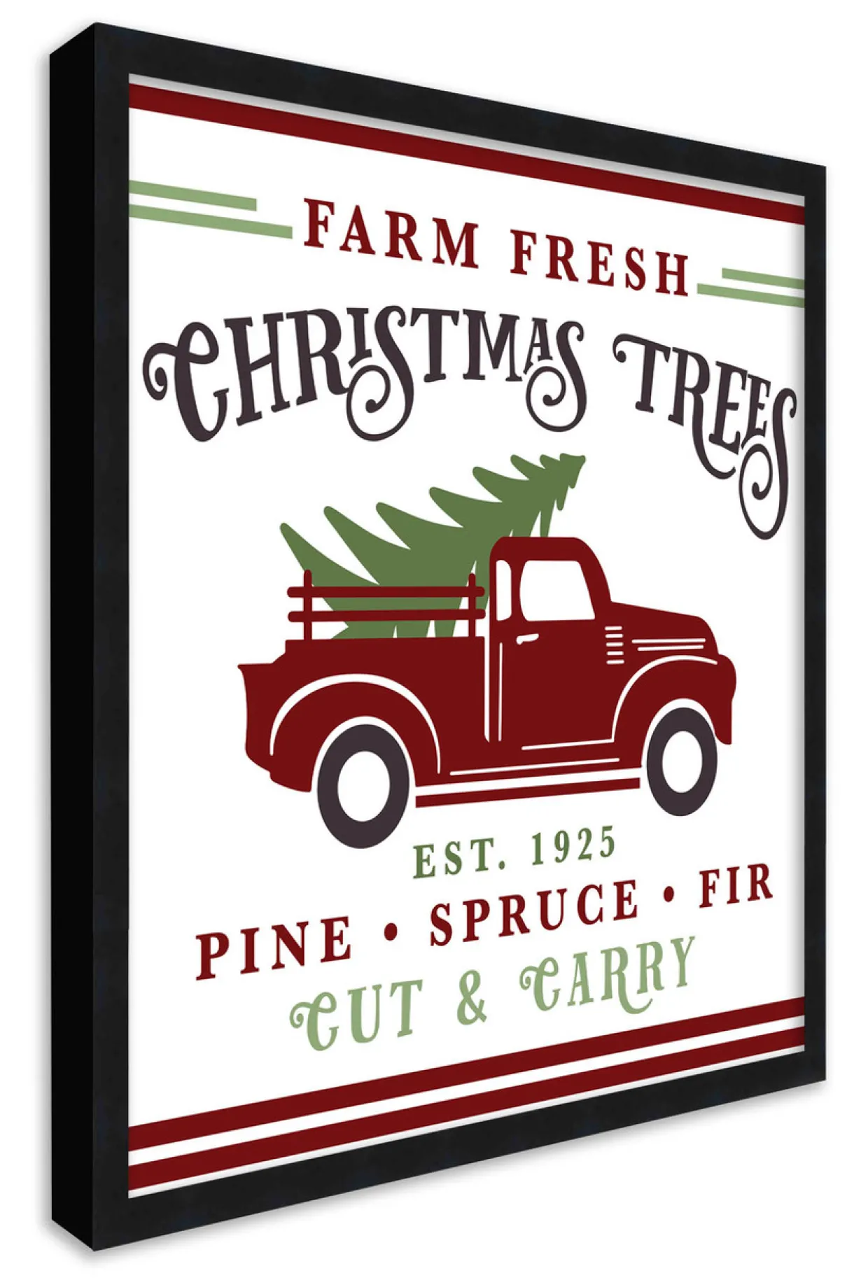 Farm Fresh Christmas Trees 15.5" x 15.5" Framed Christmas Wall Decor Art Print Sign Poster in a Black Wooden Frame with UV Acrylic and Hangers