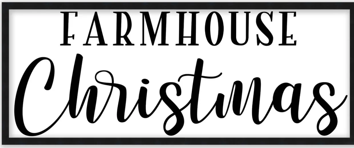 Farmhouse Christmas 10.5" x 25.5" Framed Christmas Wall Decor Art Print Sign Poster in a Black Wooden Frame with UV Acrylic and Hangers