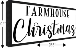 Farmhouse Christmas 10.5" x 25.5" Framed Christmas Wall Decor Art Print Sign Poster in a Black Wooden Frame with UV Acrylic and Hangers