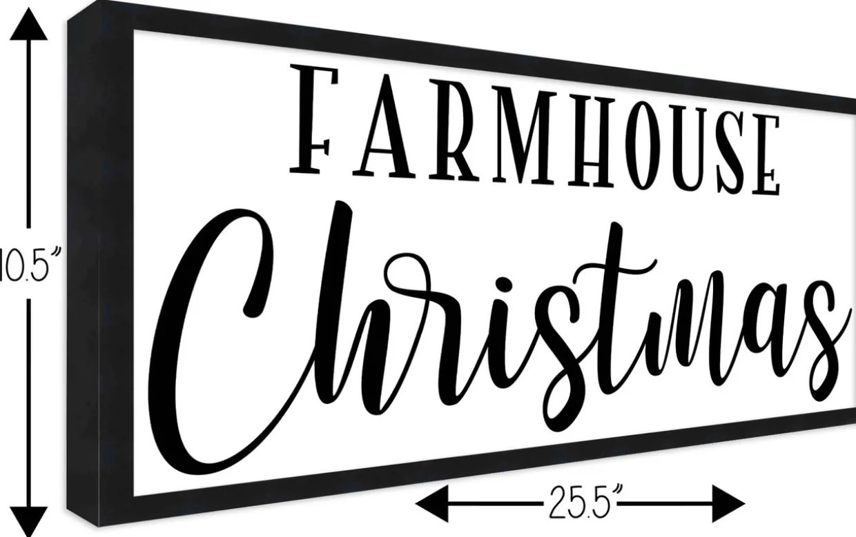 Farmhouse Christmas 10.5" x 25.5" Framed Christmas Wall Decor Art Print Sign Poster in a Black Wooden Frame with UV Acrylic and Hangers