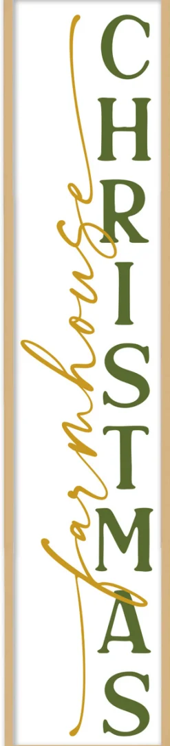 Farmhouse Christmas Tall 10" x 43.5" Framed Christmas Wall Decor Art Print Sign Poster in a Natural Wooden Frame with UV Acrylic and Hangers