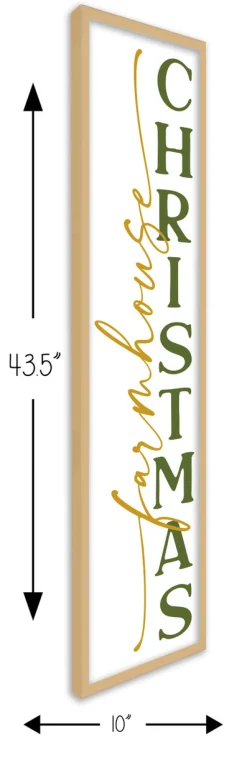 Farmhouse Christmas Tall 10" x 43.5" Framed Christmas Wall Decor Art Print Sign Poster in a Natural Wooden Frame with UV Acrylic and Hangers