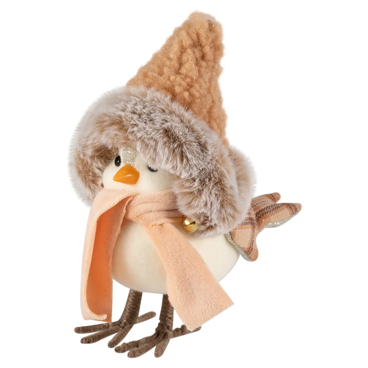 Faux Fur and Plaid Peachy Plush Standing Bird - 7.5"