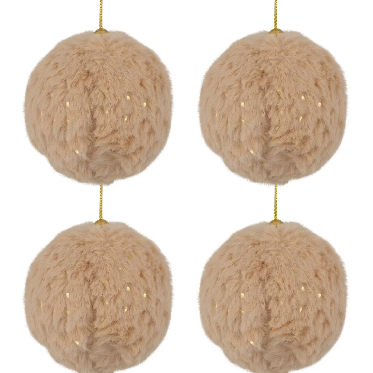 Faux Fur and Sequin Christmas Ball Ornaments - 2.75" - Beige - Set of 4
