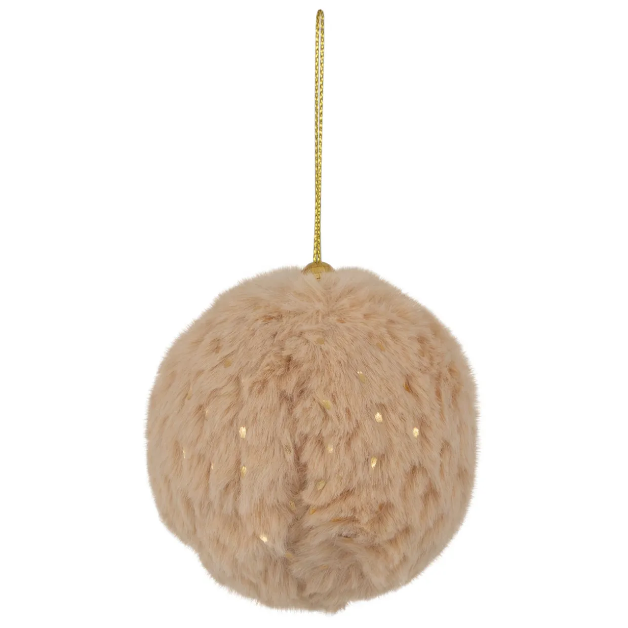Faux Fur and Sequin Christmas Ball Ornaments - 2.75" - Beige - Set of 4