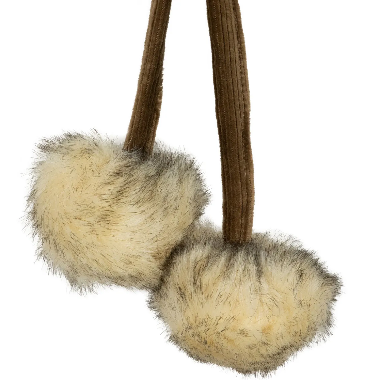 Faux Fur Christmas Stocking with Pom Poms - 20.5" - Beige and Brown
