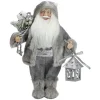Faux Fur Standing Santa Claus Christmas Figurine with Bag and Lantern - 12"