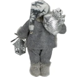 Faux Fur Standing Santa Claus Christmas Figurine with Bag and Lantern - 12