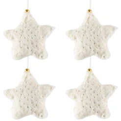 Faux Fur Star Plush Christmas Ornaments - 4.75" - Cream - Set of 4