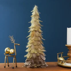 Feather Layered Cone Tree Christmas Decoration - 19.5" - Moss Green and Brown