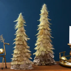 Feather Layered Cone Tree Christmas Decoration - 19.5