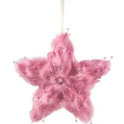 Feather Star Glittered Christmas Ornament with Hearts -12" - Pink