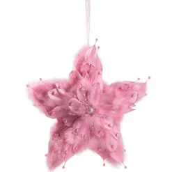 Feather Star Glittered Christmas Ornament with Hearts -12