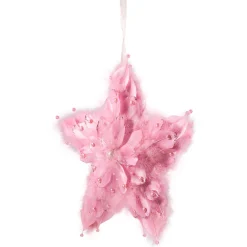 Feather Star Glittered Christmas Ornament with Hearts -12