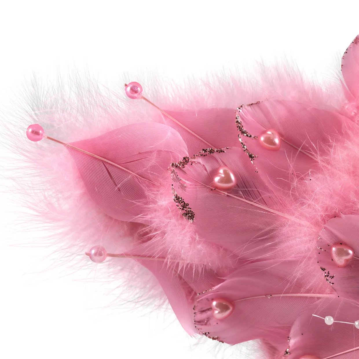 Feather Star Glittered Christmas Ornament with Hearts -12" - Pink