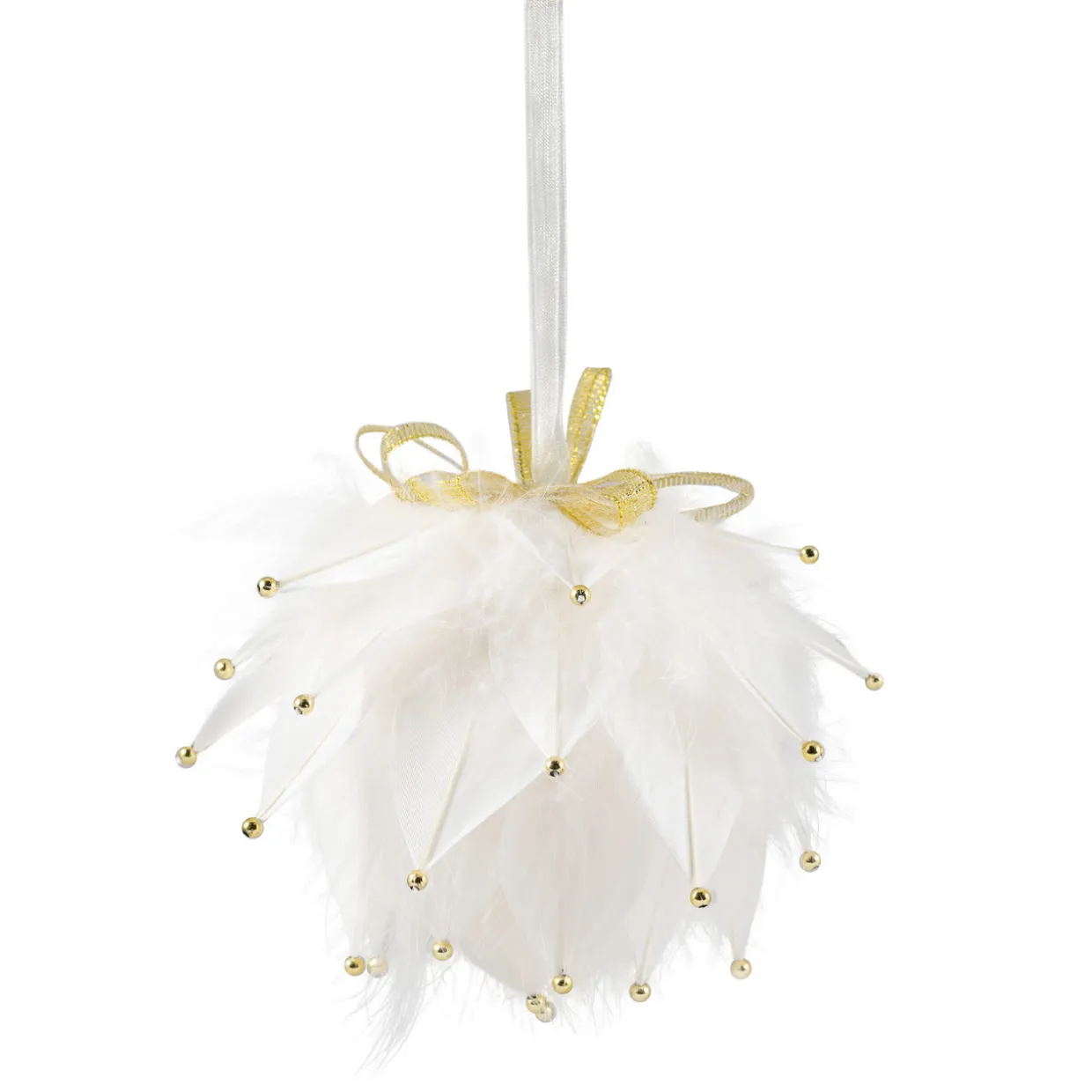 Feathers with Bead Accents Christmas Ball Ornament - 5" - White