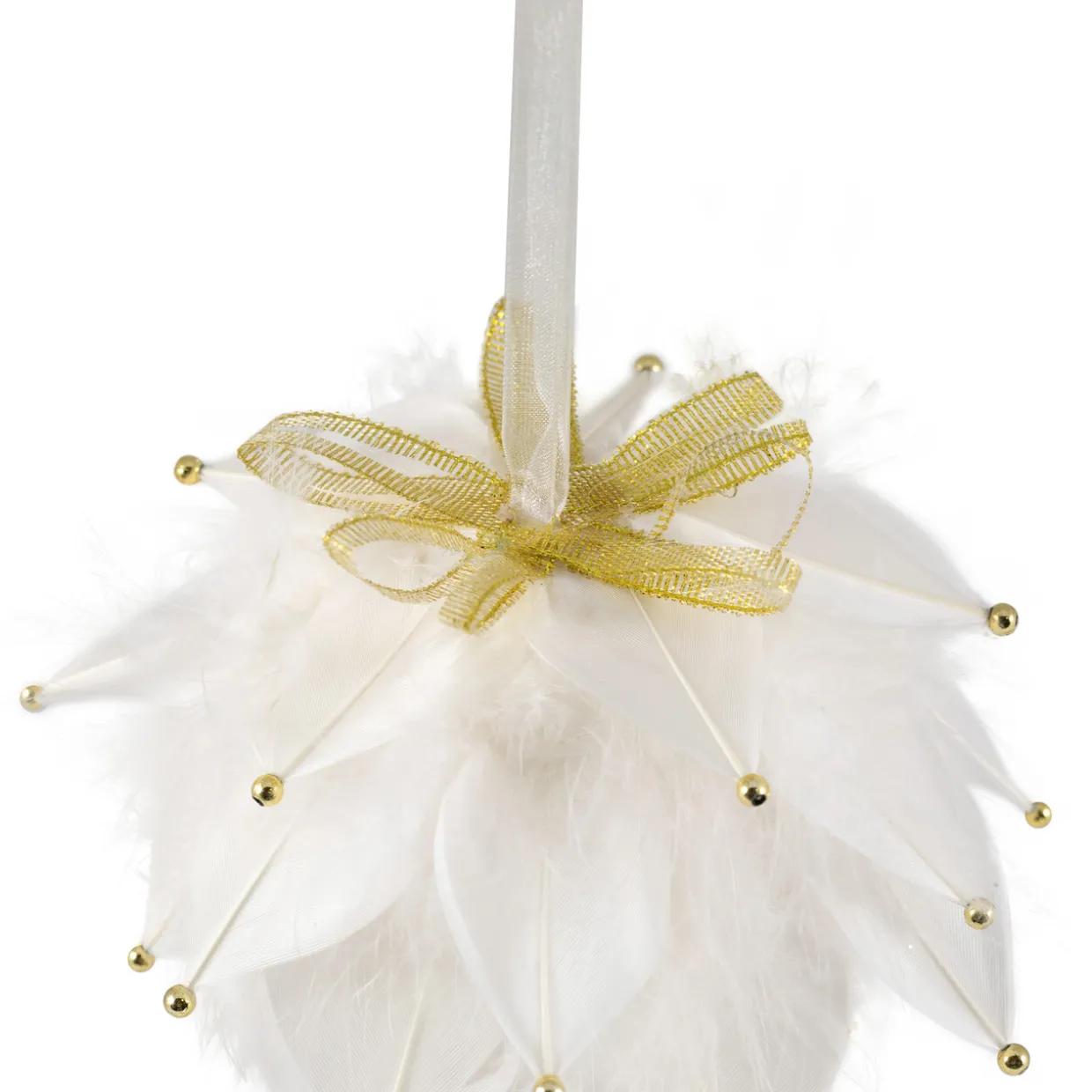 Feathers with Bead Accents Christmas Ball Ornament - 5" - White