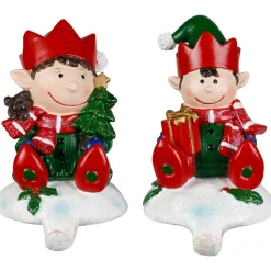 Festive Elves Christmas Stocking Holders - 5" - Set of 2