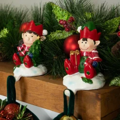 Festive Elves Christmas Stocking Holders - 5" - Set of 2