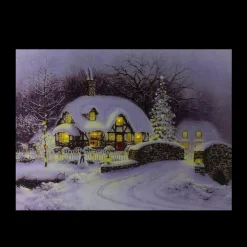 Fiber Optic and LED Lighted Snowy Christmas House Canvas Wall Art 12