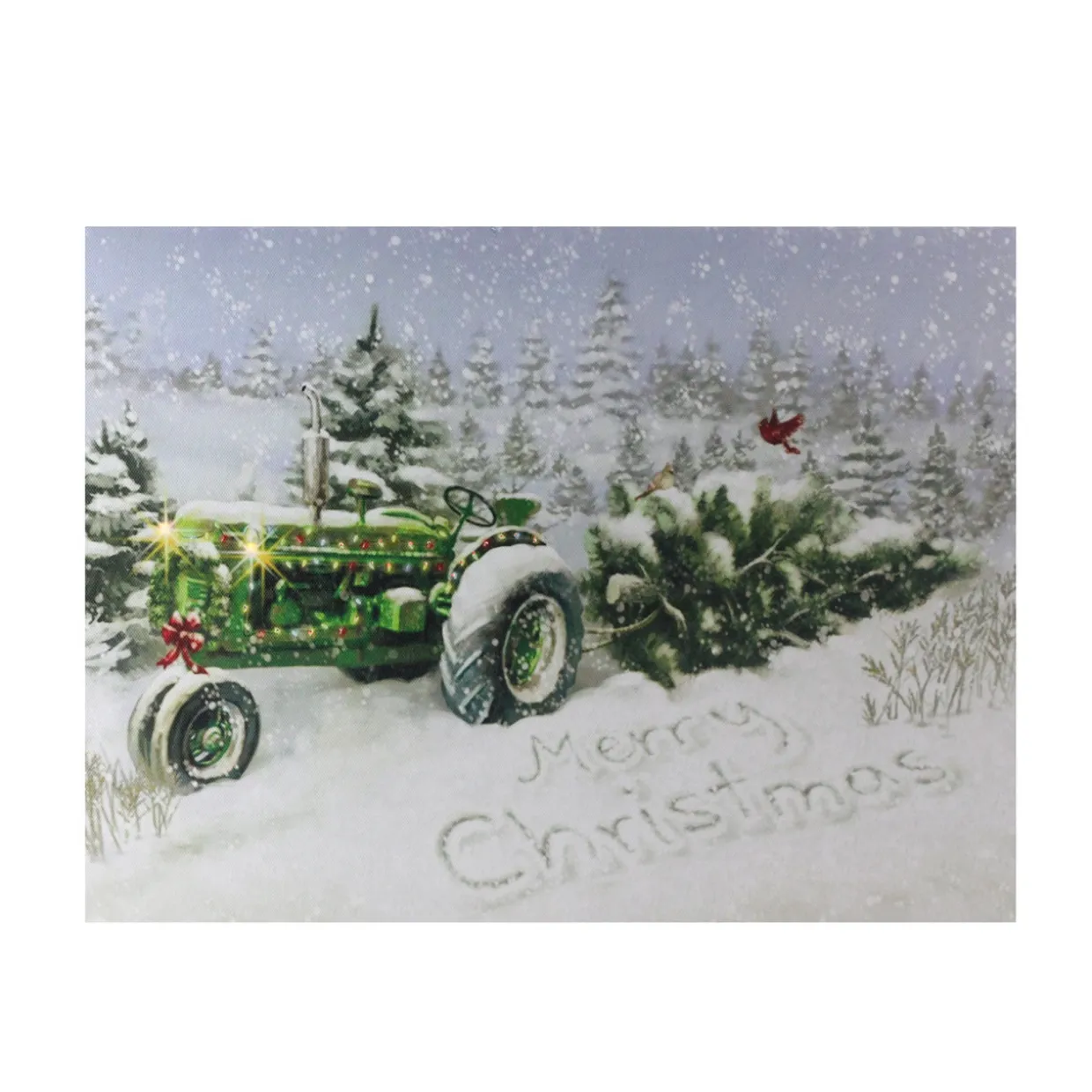 Fiber Optic and LED Lighted Merry Christmas Tractor Canvas Wall Art 12" x 15.75"