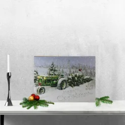 Fiber Optic and LED Lighted Merry Christmas Tractor Canvas Wall Art 12" x 15.75"
