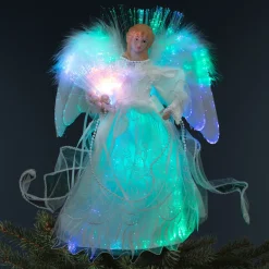 Fiber Optic Color-Changing Angel with Dove Christmas Tree Topper - 12" - White