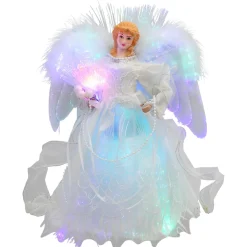 Fiber Optic Color-Changing Angel with Dove Christmas Tree Topper - 12" - White