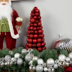 3-Finish Shatterproof Ball Christmas Tree with Tinsel - 15.75" - Red