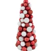 3-Finish Shatterproof Ball Christmas Tree with Tinsel - 15.75" - Red and White