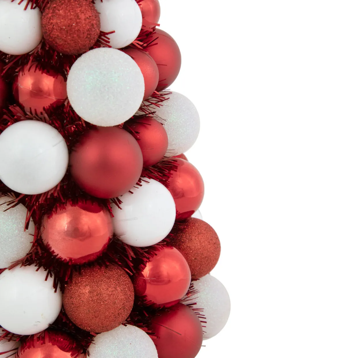 3-Finish Shatterproof Ball Christmas Tree with Tinsel - 15.75" - Red and White