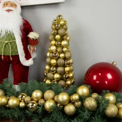 3-Finish Shatterproof Ball Christmas Tree with Tinsel - 15.75" - Gold