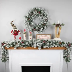 Flocked Angel Pine and Pine Cones Artificial Christmas Garland - 6.75' x 12" - Unlit