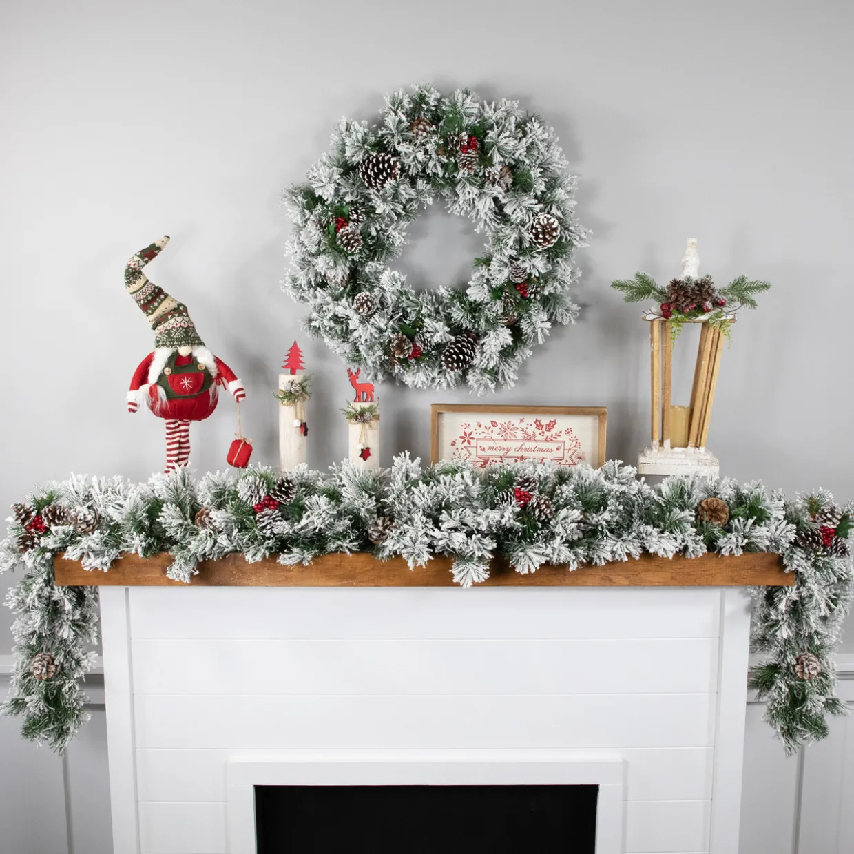 Flocked Angel Pine and Pine Cones Artificial Christmas Garland - 6.75' x 12" - Unlit