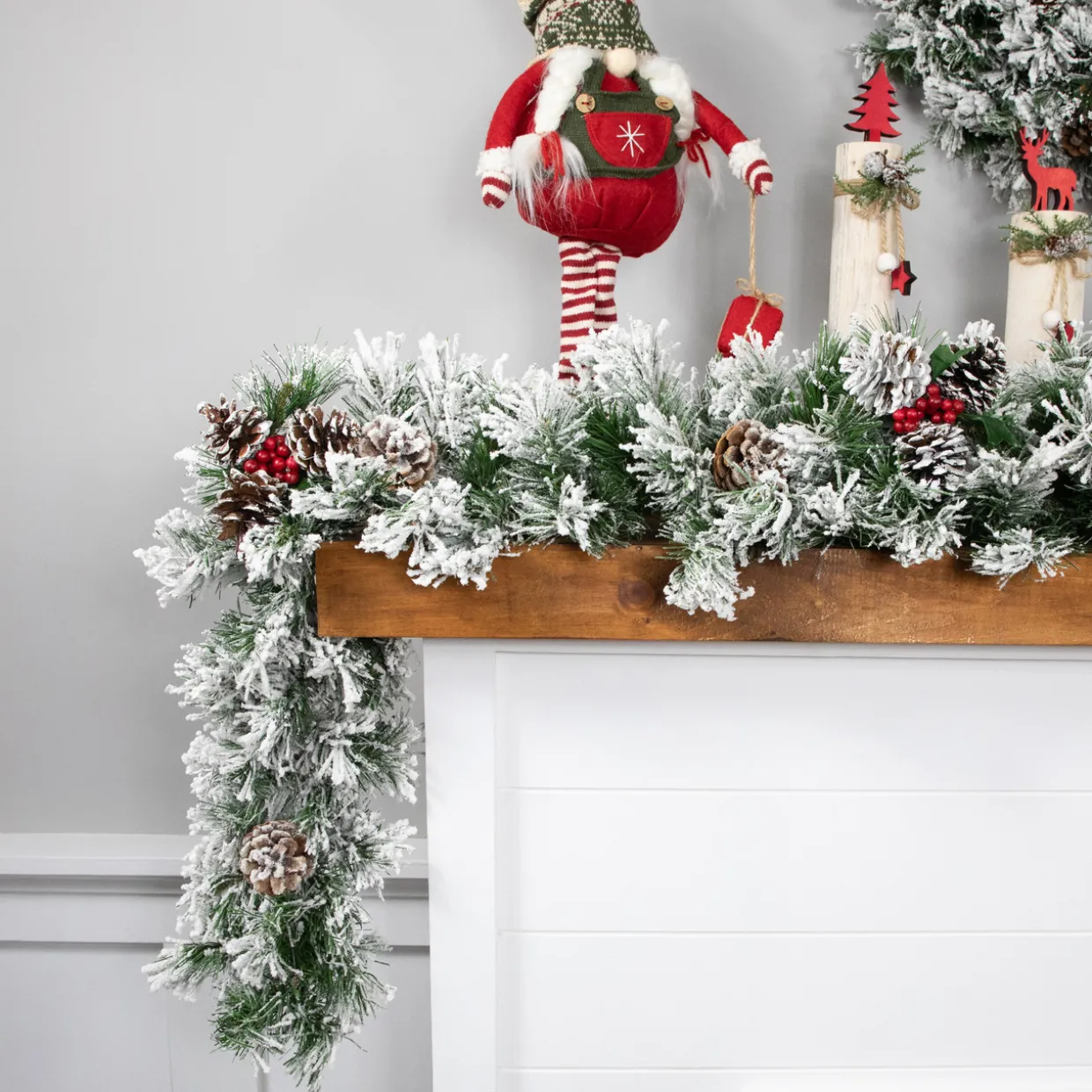 Flocked Angel Pine and Pine Cones Artificial Christmas Garland - 6.75' x 12" - Unlit