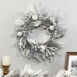 Flocked Berries and Pinecones Artificial Pine Christmas Wreath - 26" - Unlit