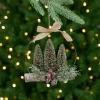 Flocked Bottle Brush Trees with Wooden Log Christmas Ornament - 7"
