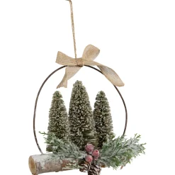 Flocked Bottle Brush Trees with Wooden Log Christmas Ornament - 7