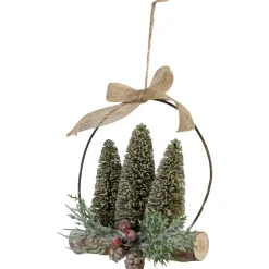 Flocked Bottle Brush Trees with Wooden Log Christmas Ornament - 7