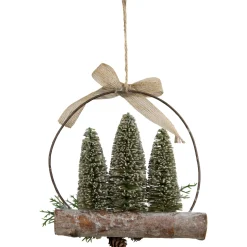 Flocked Bottle Brush Trees with Wooden Log Christmas Ornament - 7