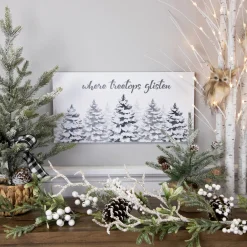 Flocked Christmas Tree "Where Treetops Glisten" Wall Art Decoration - 19.75"