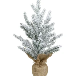 Flocked Mini Pine Slim Artificial Christmas Tree with Jute Base - Unlit - 12"