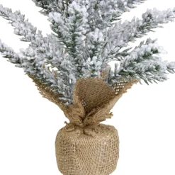 Flocked Mini Pine Slim Artificial Christmas Tree with Jute Base - Unlit - 12"