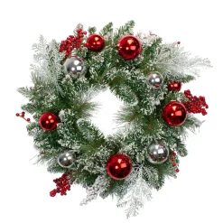 Flocked Mixed Pine with Ornaments Artificial Christmas Wreath - 24" - Unlit