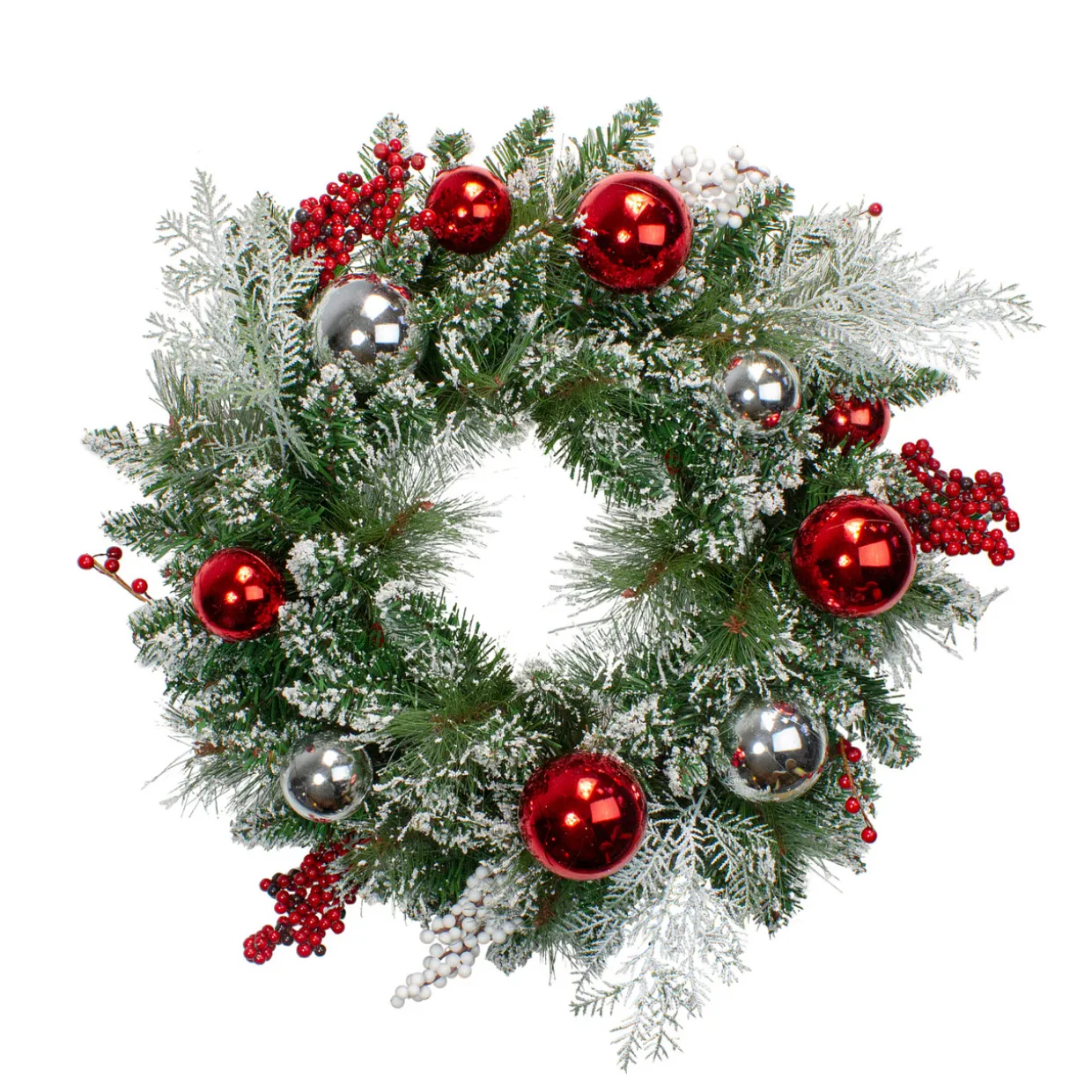 Flocked Mixed Pine with Ornaments Artificial Christmas Wreath - 24" - Unlit