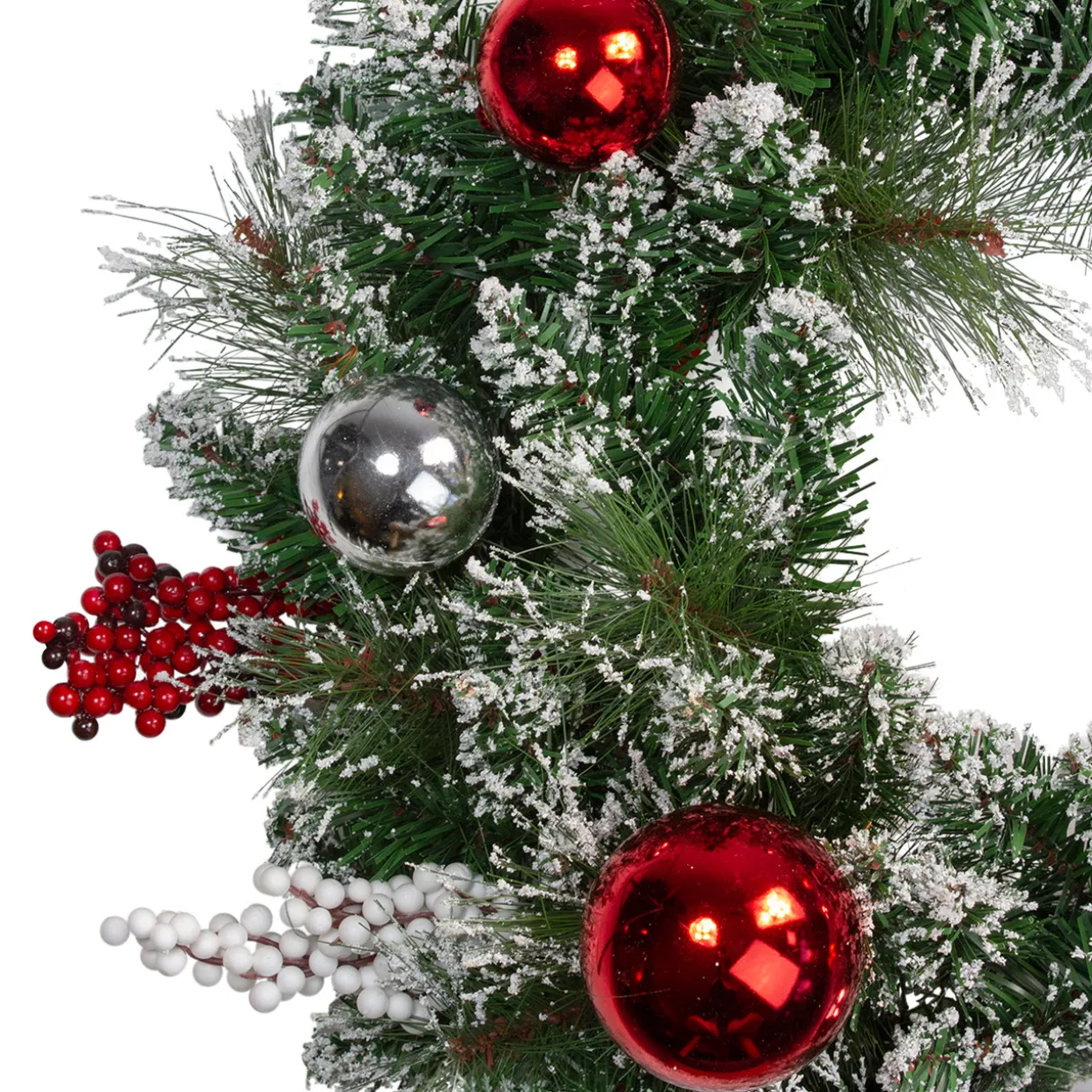 Flocked Mixed Pine with Ornaments Artificial Christmas Wreath - 24" - Unlit