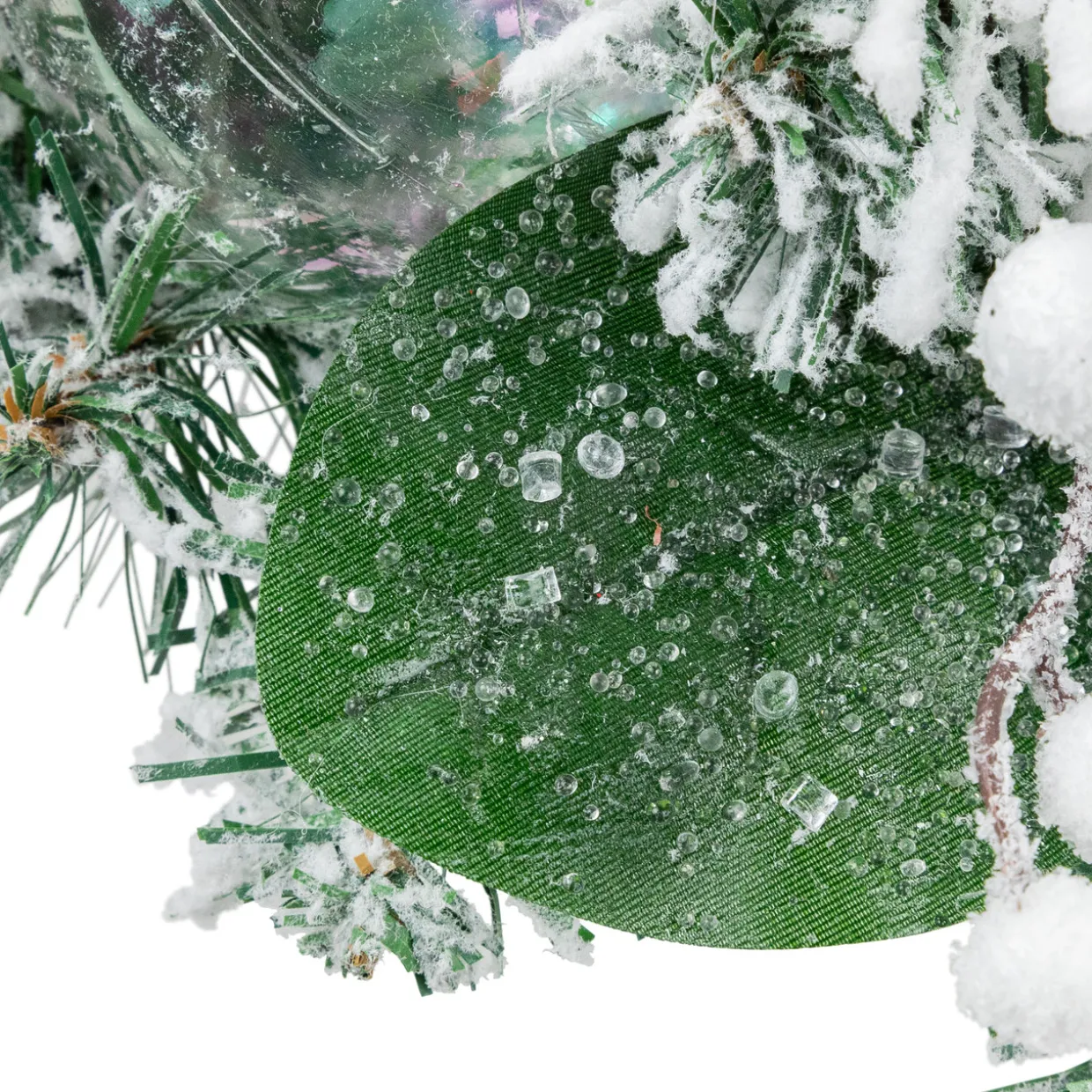 Flocked Pine Triple Candle Holder with Iridescent Christmas Ornaments - 30"